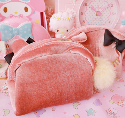 Cute Cartoon Cat Plush Bags Kawaii Small Fur Ball Kitten Cosmetic Bag Girls Makeup Bags For Lovers Children Gifts — back view