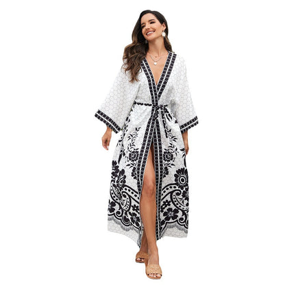 Printed Cardigan Kimono Bikini Sun Protection Dress — scale reference