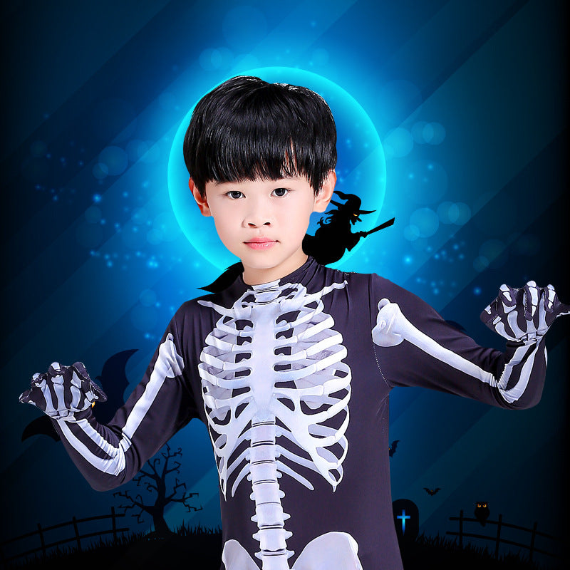 Halloween Skeleton Costume Scary Skeleton Skull Costume Jumpsuit Carnival Party Clothing — back view