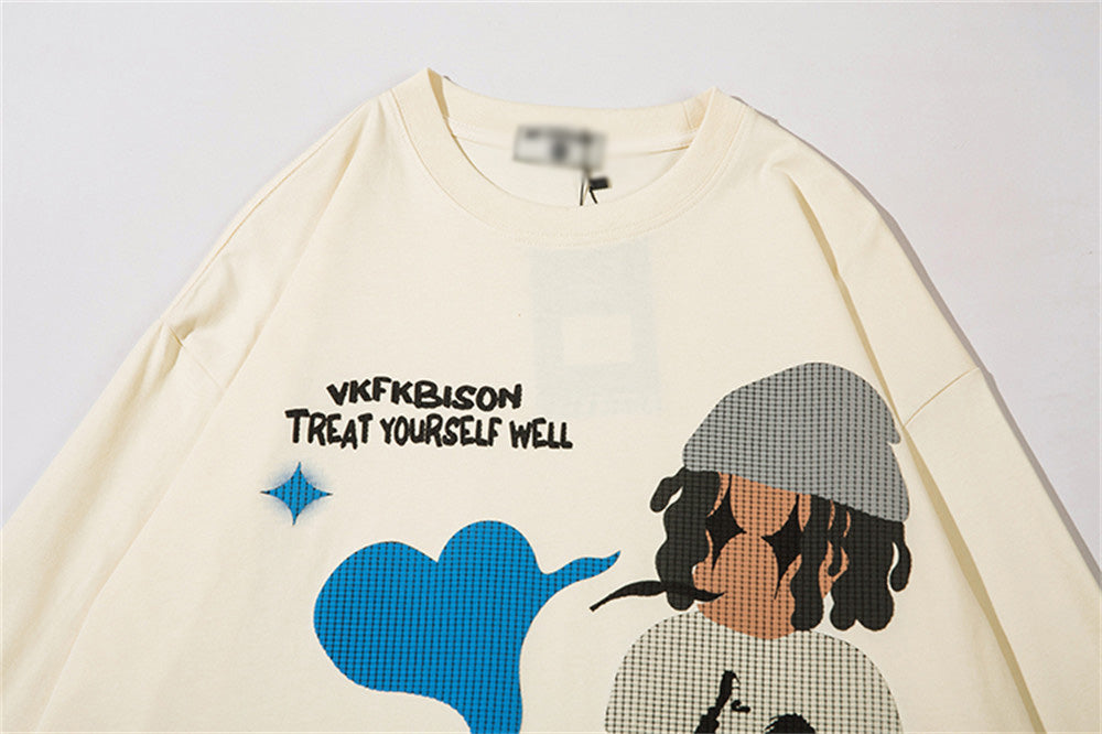 Men's Cotton Casual Round Neck Cartoon Anime Print T-shirt — detail