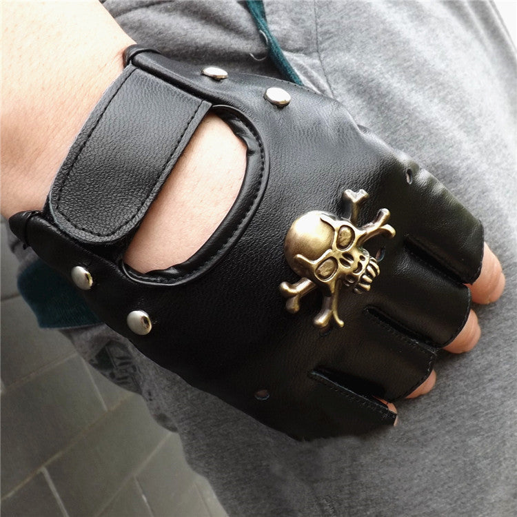 Steampunk Pirate Gloves PU Leather Gothic Medieval Cosplay — side view