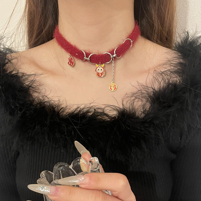 Dragon Red Plush Choker Necklace | Magic Stories