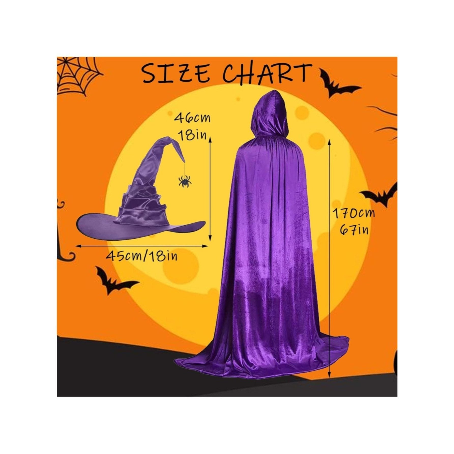 Women’s Witch Costume, 2-Piece Purple Witch Set With Pointed Hat & Cape, Mystical Witch Outfit For Halloween, — packaging