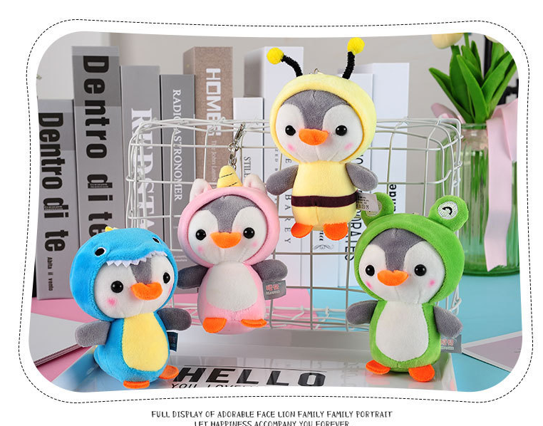 Penguin plush animal pendant keychain — side view