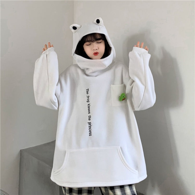 Couple's Best Friend Plush Frog Pullover Zipper Sweater
