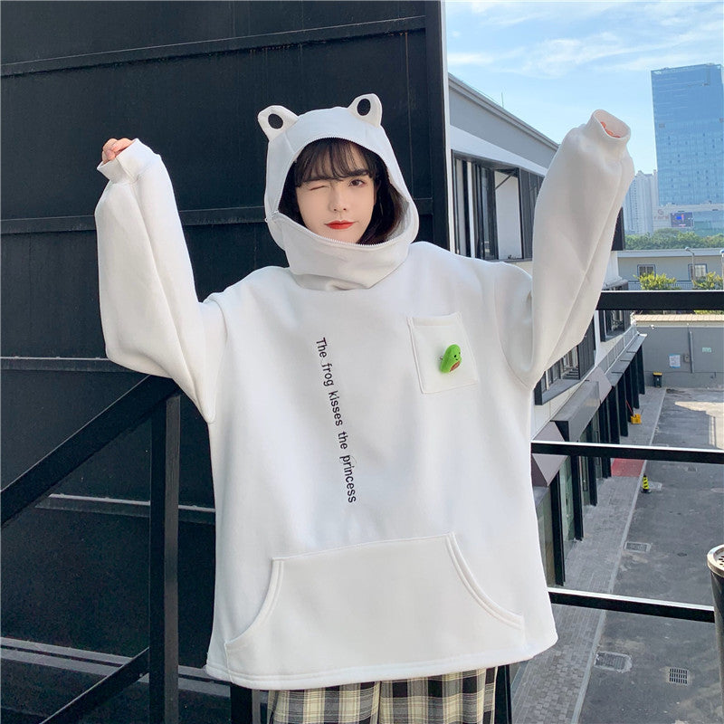 Couple's Best Friend Plush Frog Pullover Zipper Sweater — detail