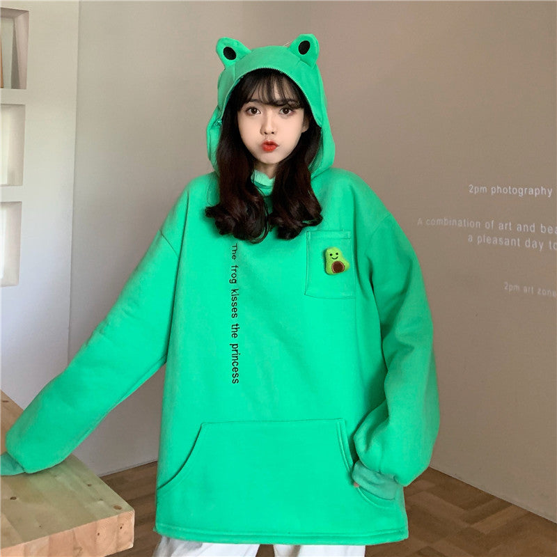 Couple's Best Friend Plush Frog Pullover Zipper Sweater — back view