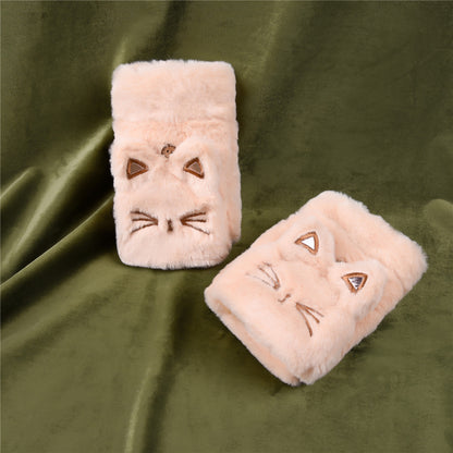 Cute Lucky Cat Bunny Plush Flip Lady Gloves — side view