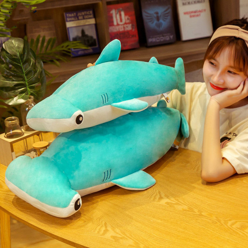 Plush Toy Hammerhead Shark Doll Cartoon Ocean Big Shark — side view