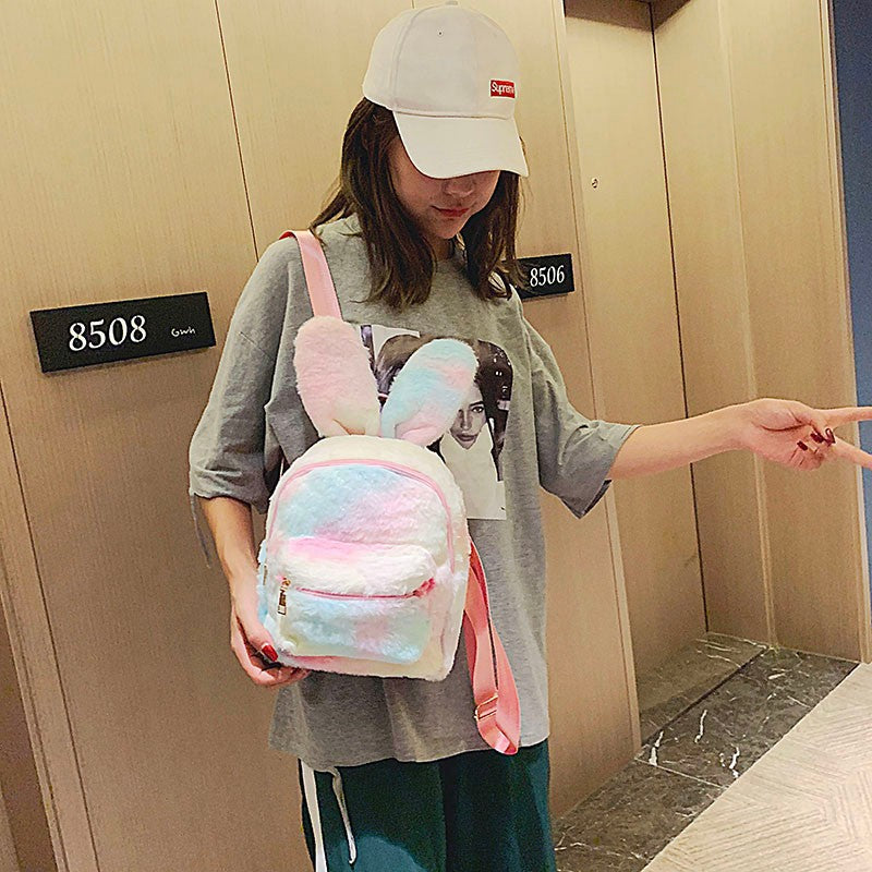 New Style Plush Bunny Ears Backpack Female Backpack — side view