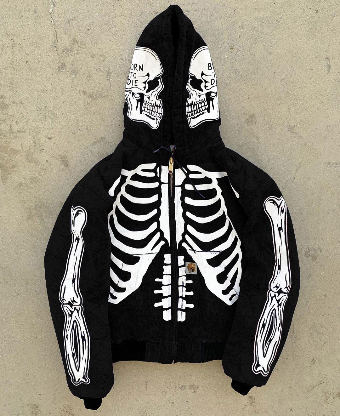Men's Skeleton Hoodie Custom Full Face Zip — detail