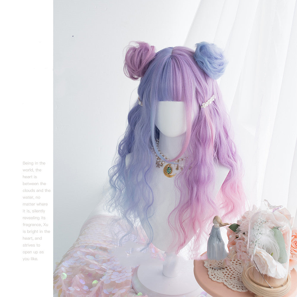 Harajuku Soft Girl Lolita Wig Candy Color Lolita Long Curly Hair — detail