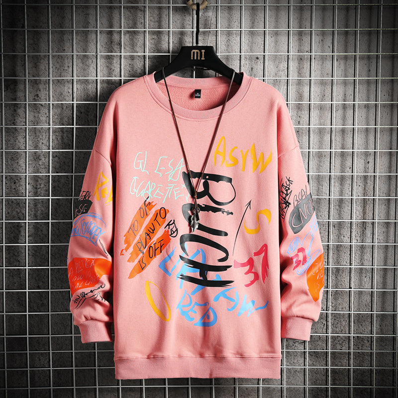 SingleRoad Mens Crewneck Sweatshirt Men Harajuku Oversized Japanese Streetwear Hip Hop Black Hoodie Men — back view
