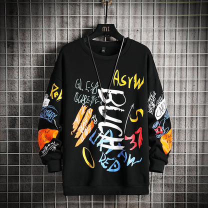 SingleRoad Mens Crewneck Sweatshirt Men Harajuku Oversized Japanese Streetwear Hip Hop Black Hoodie Men Sweatshirts — in use
