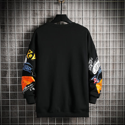SingleRoad Mens Crewneck Sweatshirt Men Harajuku Oversized Japanese Streetwear Hip Hop Black Hoodie Men — side view