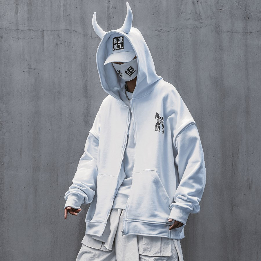 Devil Horns Hooded Cardigan Loose Jacket