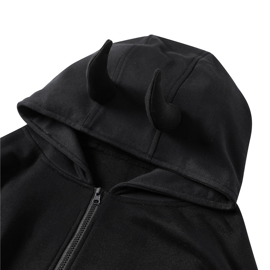 Devil Horns Hooded Cardigan Loose Jacket — detail