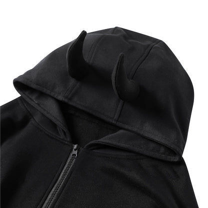 Devil Horns Hooded Cardigan Loose Jacket — detail