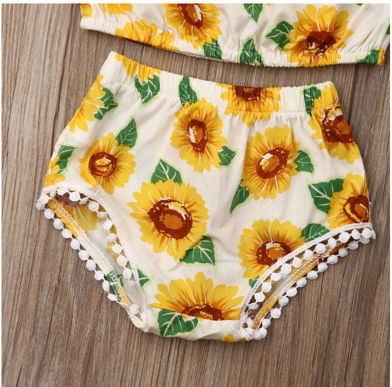 Girl Sunflower Print One-Shoulder Top Triangle Shorts Suit — side view