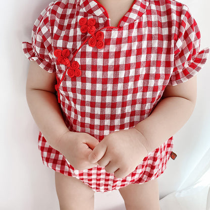 Baby Jumpsuit, Cheongsam, Ancient Costume, Chinese Clothing, National Version, Climbing Bag, Fart Clothing Set, — detail