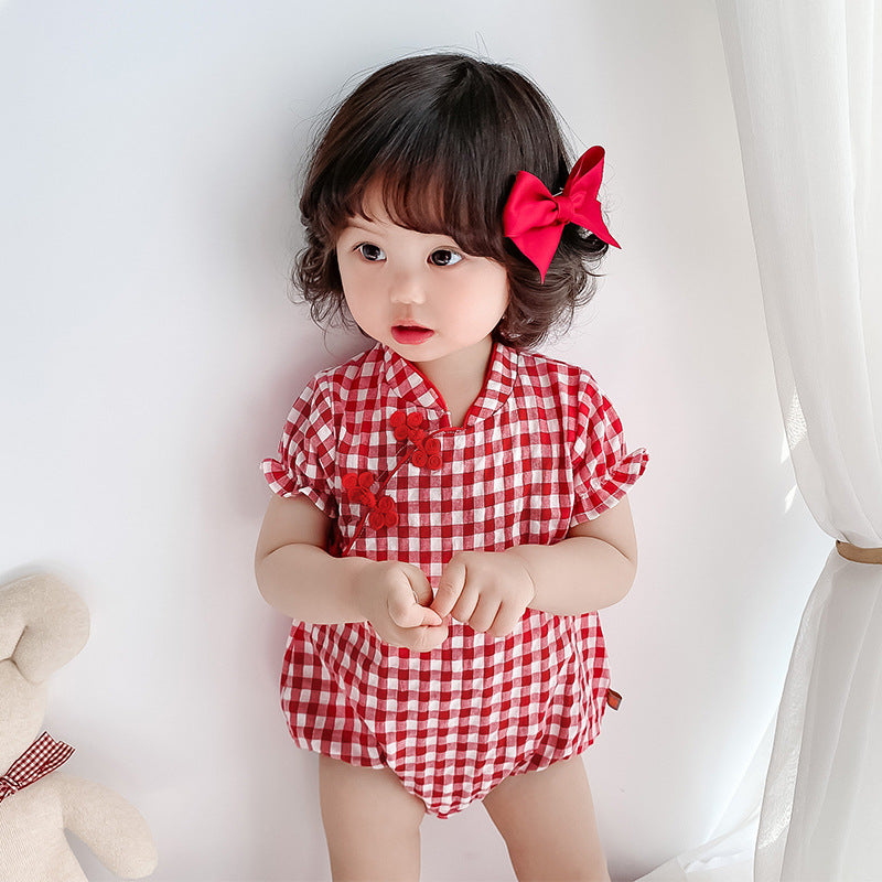 Baby Jumpsuit, Cheongsam, Ancient Costume, Chinese Clothing, National Version, Climbing Bag, Fart Clothing Set, — side view
