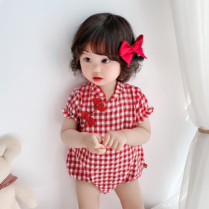 Baby Jumpsuit, Cheongsam, Ancient Costume, Chinese Clothing, National Version, Climbing Bag, Fart Clothing Set, — side view
