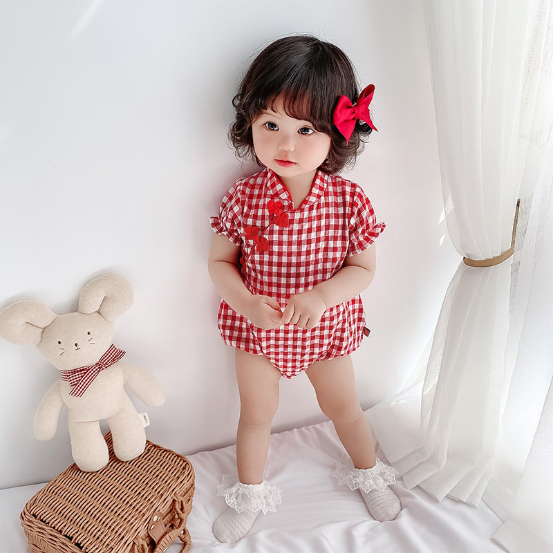 Baby Jumpsuit, Cheongsam, Ancient Costume, Chinese Clothing, National Version, Climbing Bag, Fart Clothing Set, — back view