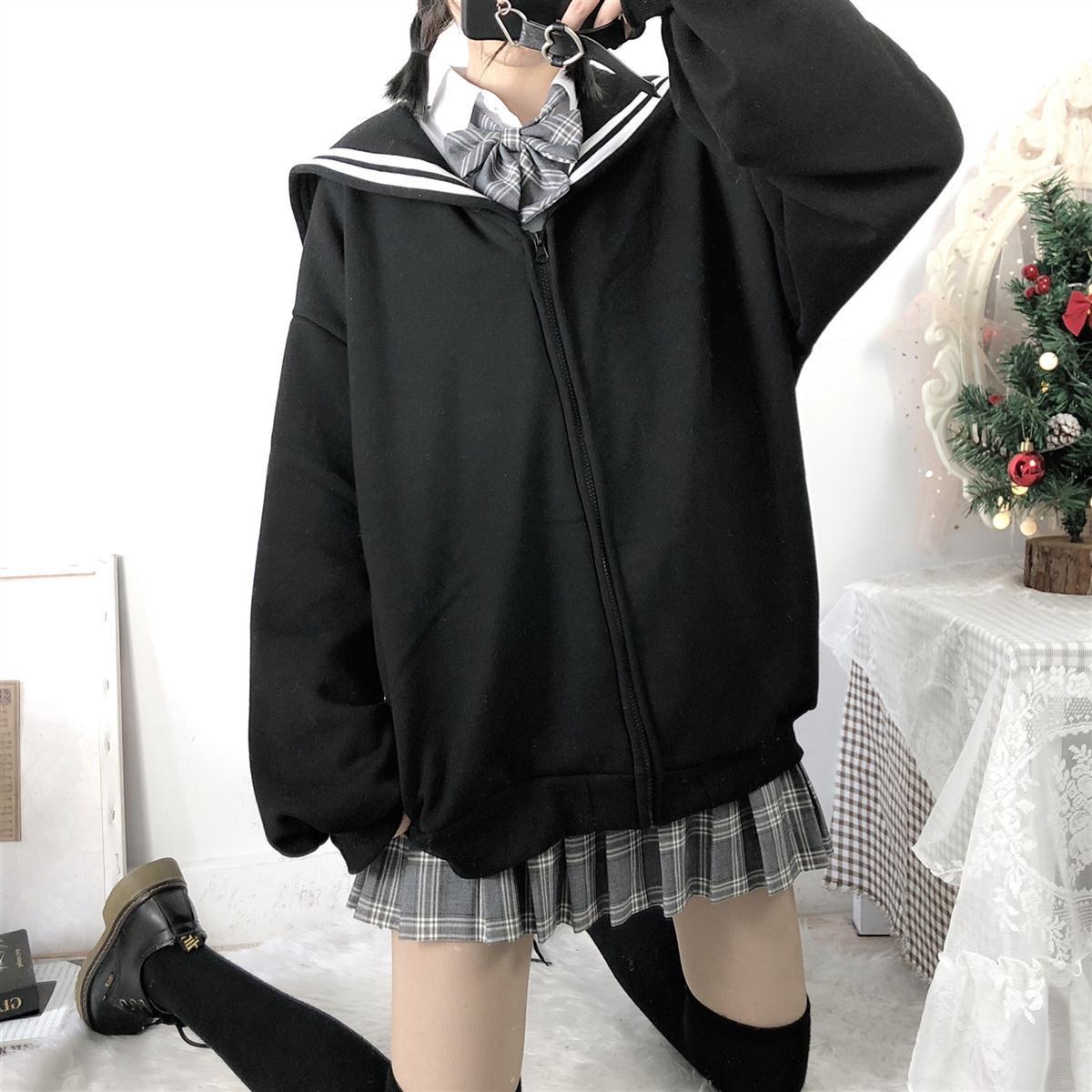 Oversized Sweatshirt Zip-Up Hoodie Sailor-Collar Japanese Streetwear Qweek Soft Girl — packaging