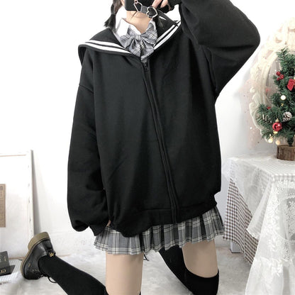 Oversized Sweatshirt Zip-Up Hoodie Sailor-Collar Japanese Streetwear Qweek Soft Girl — packaging