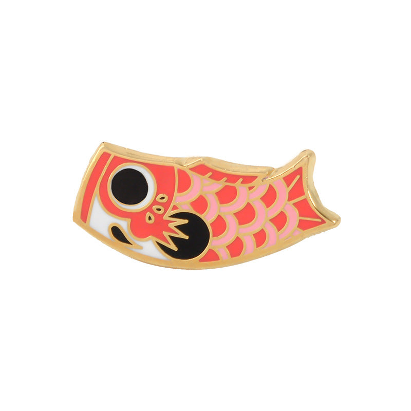 Japanese Style Enamel Pin Koi Squid Flag Brooch Backpack Clothing Lapel Pin Sushi Salmon Badge Cartoon Jewelry — detail