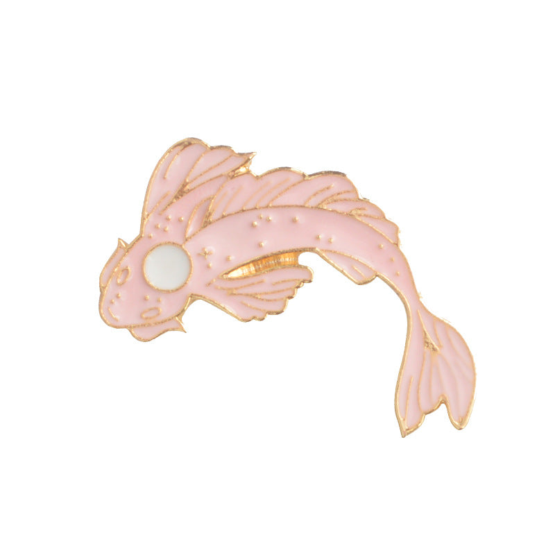 Japanese Style Enamel Pin Koi Squid Flag Brooch Backpack Clothing Lapel Pin Sushi Salmon Badge Cartoon Jewelry — side view
