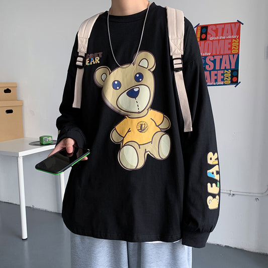 Men's Spring New Hong Kong Style Japanese Cartoon Anime Korean Trend Loose Student Couple Long Sleeve T-Shirt