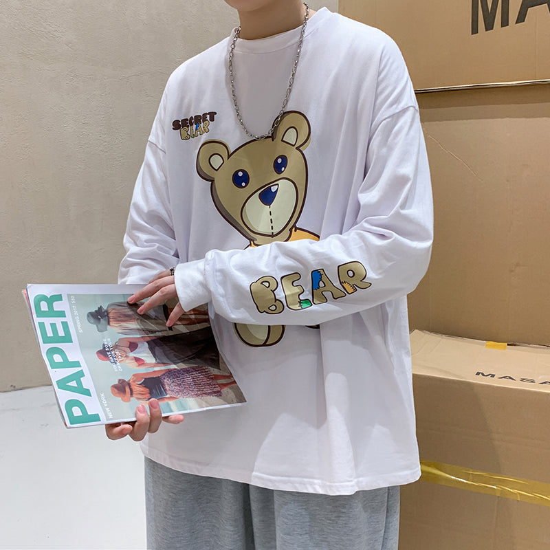 Men's Spring New Hong Kong Style Japanese Cartoon Anime Korean Trend Loose Student Couple Long Sleeve T-Shirt — detail