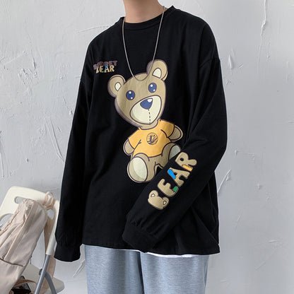 Men's Spring New Hong Kong Style Japanese Cartoon Anime Korean Trend Loose Student Couple Long Sleeve T-Shirt — side view