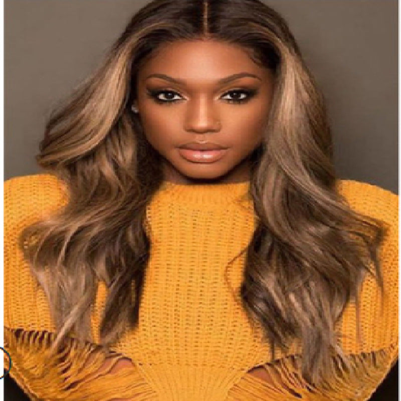 Bleaching And Dyeing Mid-length Curly Hair COSS Brown Gradient Anime Wig New Female Chemical Fiber Headgear — side view