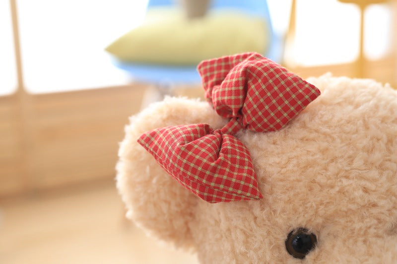 Hot 45cm 2pcs.Set Couple Teddy Bear Plush Toys Kawaii Stuffed Doll With Plaid Clothe Best Birthday Christmas — side view