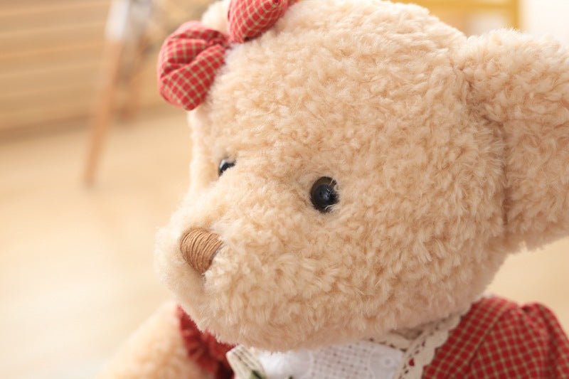 Hot 45cm 2pcs.Set Couple Teddy Bear Plush Toys Kawaii Stuffed Doll With Plaid Clothe Best Birthday Christmas — packaging
