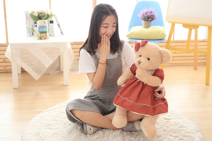 Hot 45cm 2pcs.Set Couple Teddy Bear Plush Toys Kawaii Stuffed Doll With Plaid Clothe Best Birthday Christmas — back view