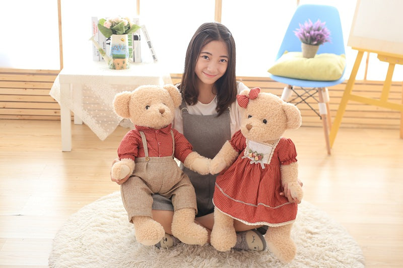 Hot 45cm 2pcs.Set Couple Teddy Bear Plush Toys Kawaii Stuffed Doll With Plaid Clothe Best Birthday Christmas Gift — detail