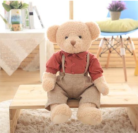 Hot 45cm 2pcs.Set Couple Teddy Bear Plush Toys Kawaii Stuffed Doll With Plaid Clothe Best Birthday Christmas Gift — in use