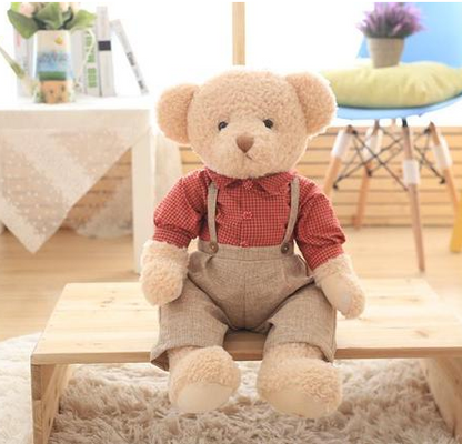 Hot 45cm 2pcs.Set Couple Teddy Bear Plush Toys Kawaii Stuffed Doll With Plaid Clothe Best Birthday Christmas Gift — in use