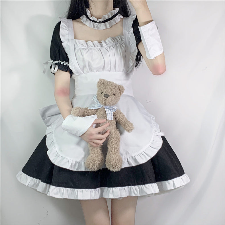 Chic Design Dress, Japanese Soft Girl, Maid Outfit, Square Neck, Waisted Puff Skirt, Cute, Western Style, Short And — detail