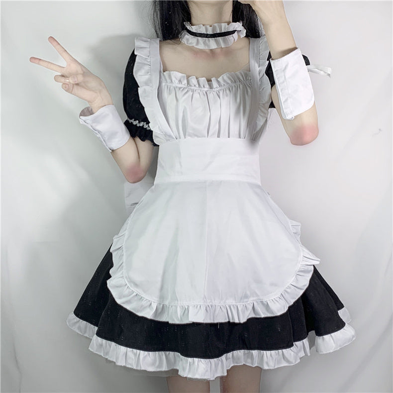 Chic Design Dress, Japanese Soft Girl, Maid Outfit, Square Neck, Waisted Puff Skirt, Cute, Western Style, Short And Tall