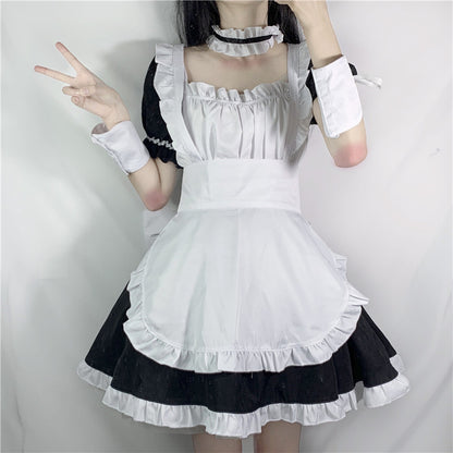 Chic Design Dress, Japanese Soft Girl, Maid Outfit, Square Neck, Waisted Puff Skirt, Cute, Western Style, Short And Tall