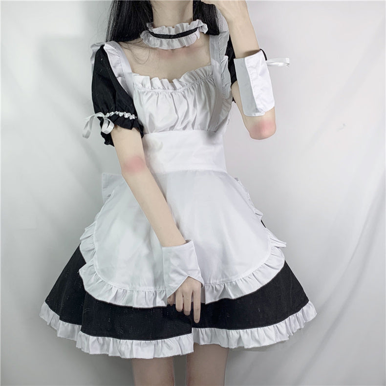 Chic Design Dress, Japanese Soft Girl, Maid Outfit, Square Neck, Waisted Puff Skirt, Cute, Western Style, Short — back view
