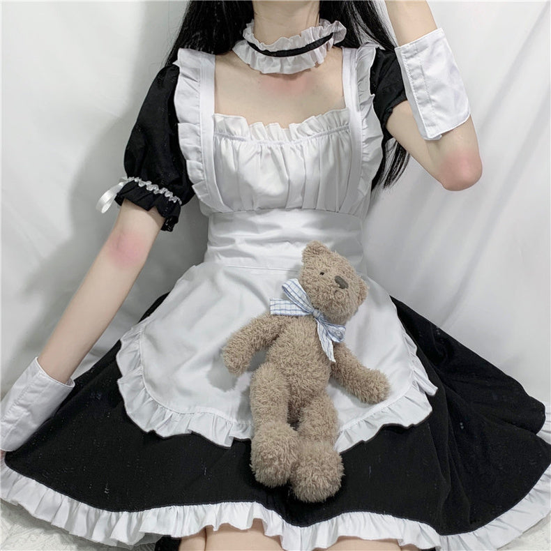Chic Design Dress, Japanese Soft Girl, Maid Outfit, Square Neck, Waisted Puff Skirt, Cute, Western Style, Short — side view