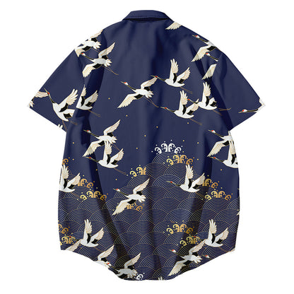 Bebovizix Japanese Kimono Jacket Traditional Chinese Style Crane Print Harajuku Men Women Streetwear Summer — detail
