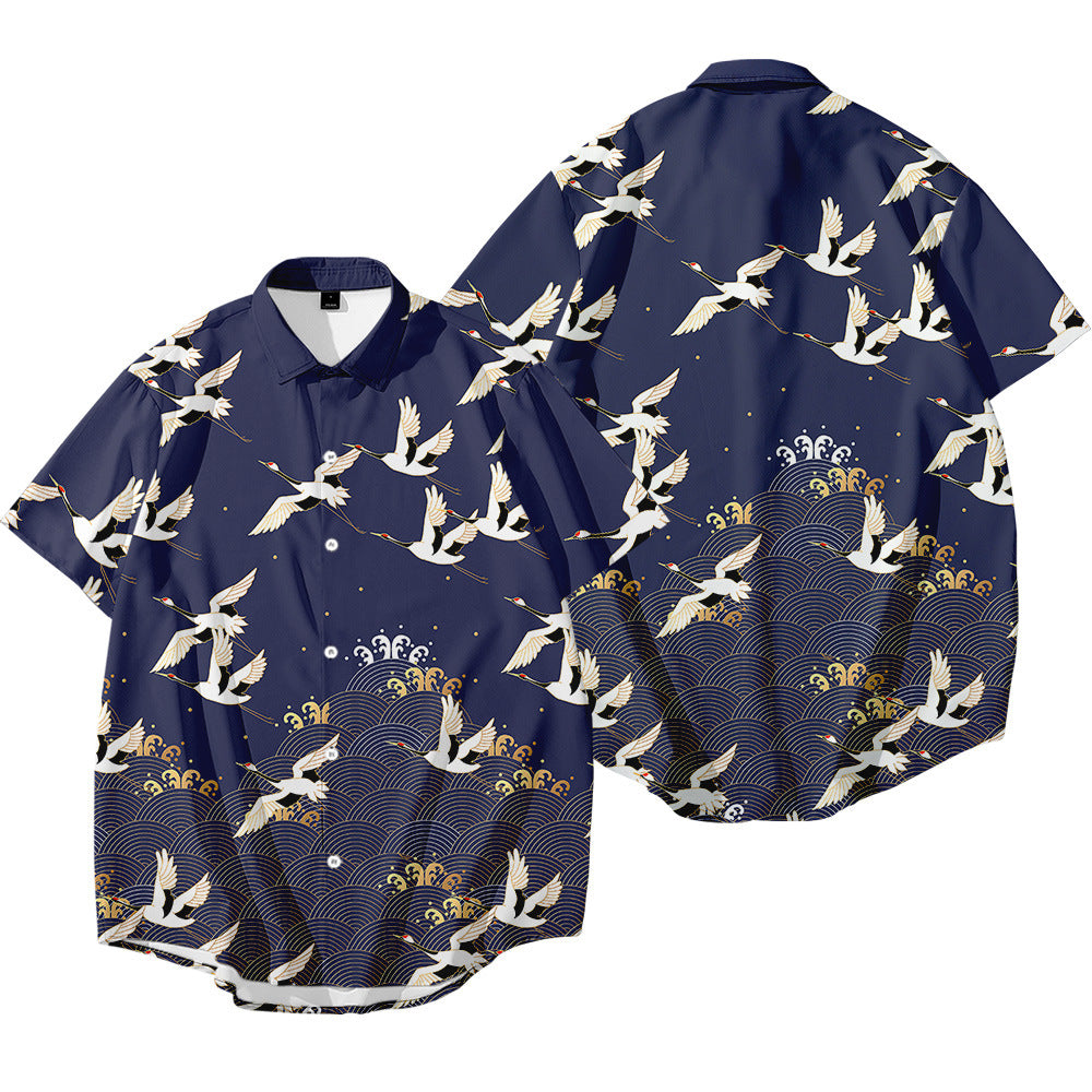 Bebovizix Japanese Kimono Jacket Traditional Chinese Style Crane Print Harajuku Men Women Streetwear Summer — side view