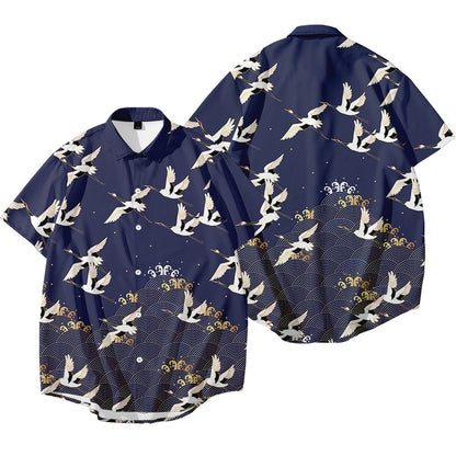 Bebovizix Japanese Kimono Jacket Traditional Chinese Style Crane Print Harajuku Men Women Streetwear Summer — side view