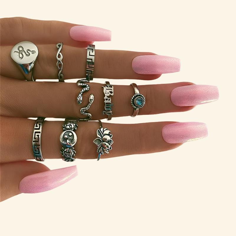 Serpent House Stainless Steel Ring Set — back view